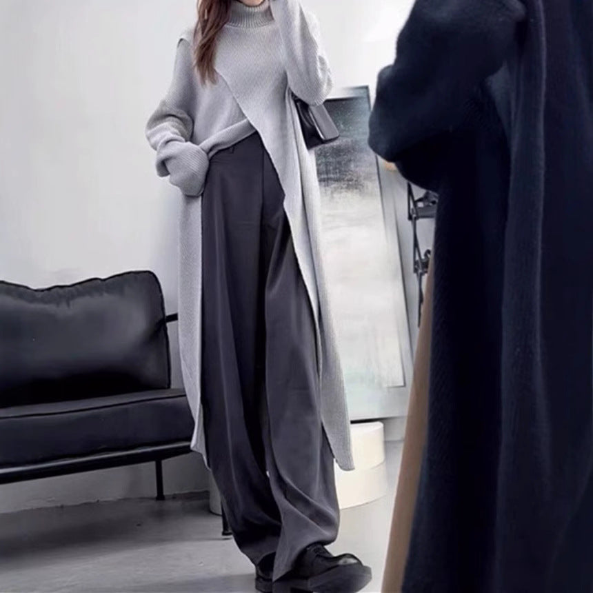 Women's knitted coat with high collar and asymmetrical cut NOVAE