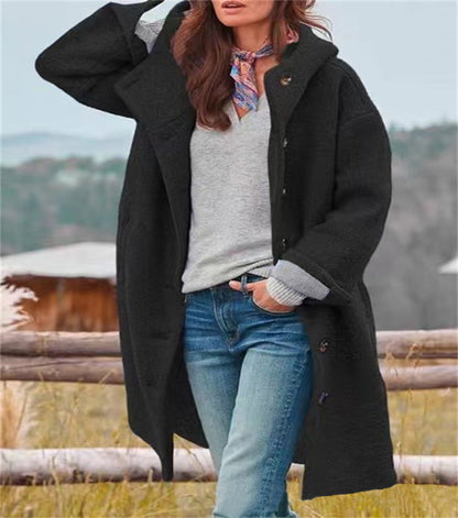 Women's casual oversized fleece coat with practical pockets NOVAE