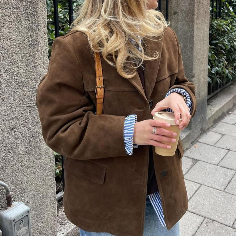Women's fashionable suede blazer in a casual oversized style NOVAE