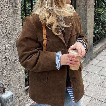 Women's fashionable suede blazer in a casual oversized style NOVAE