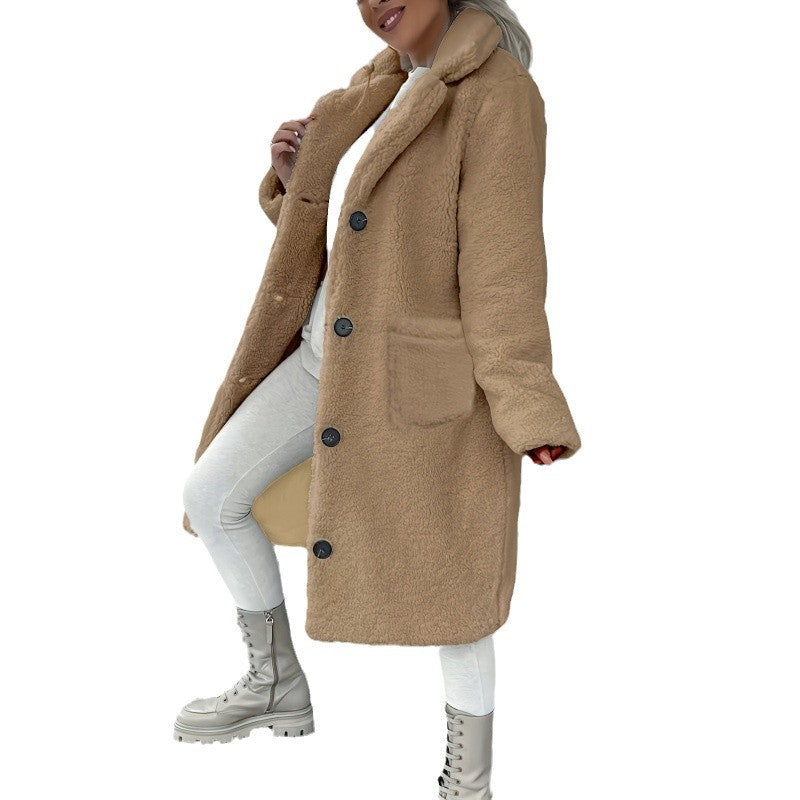 Women's Cozy Fleece Coat with Pockets and Button Closure NOVAE