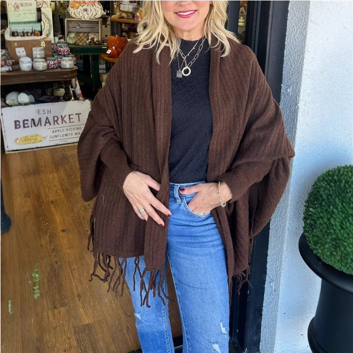 Women's versatile poncho with fringe NOVAE