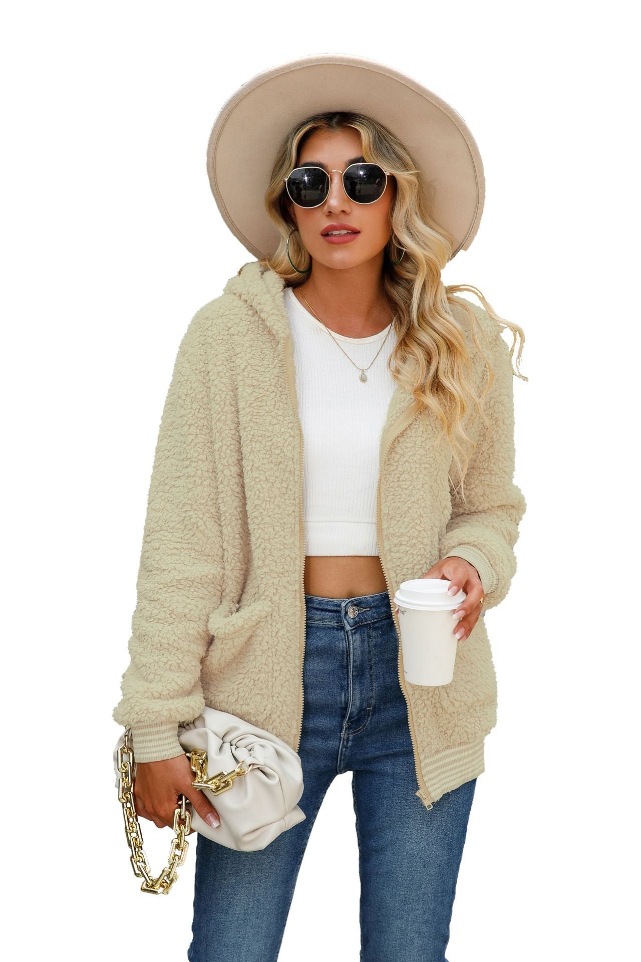 Women's Fluffy Hooded Jacket with Practical Pockets and Modern Cut NOVAE