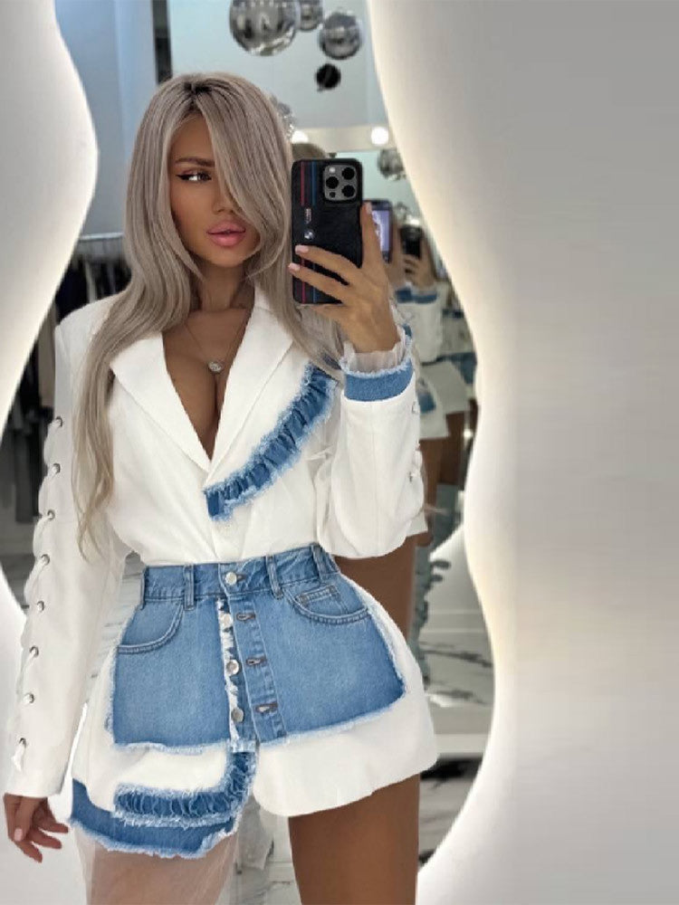 Women's fashionable blazer jacket with ruffle details NOVAE