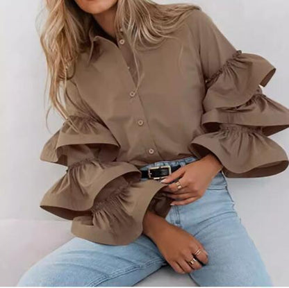 Women's blouse with voluminous ruffled sleeves NOVAE