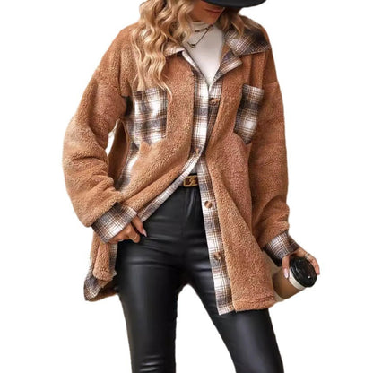 Women's fleece jacket with checked accents and practical cut NOVAE