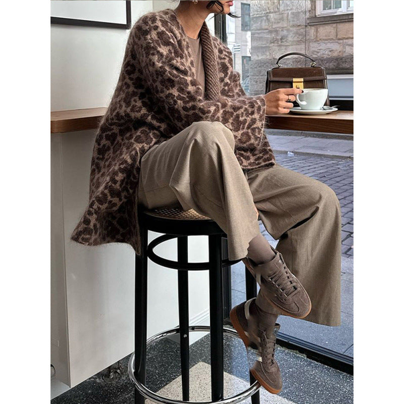 Women's Cozy Leopard Print Cardigan NOVAE
