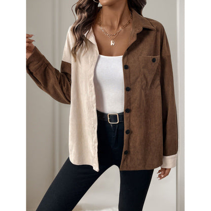 Women's corduroy blouse with fashionable color block design NOVAE