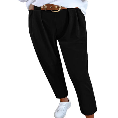 Women's elegant high-waisted trousers with decorative pleats and practical pockets NOVAE