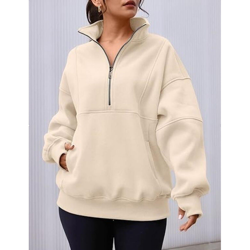 Women's sweatshirt with half zipper and oversized cut NOVAE