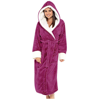 Women's Cozy Fleece Dressing Gown with Hood and Belt NOVAE