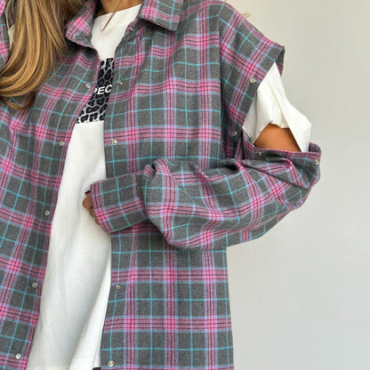 Women's checked overshirt with unique cut and fashionable detail NOVAE