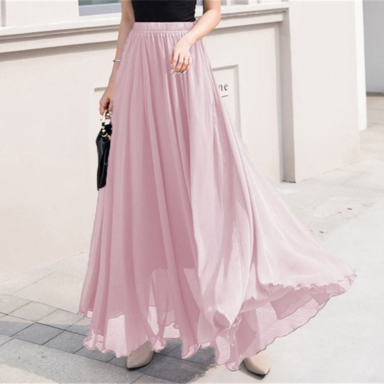 Women's long, flowing skirt with elastic waistband and swing hem NOVAE