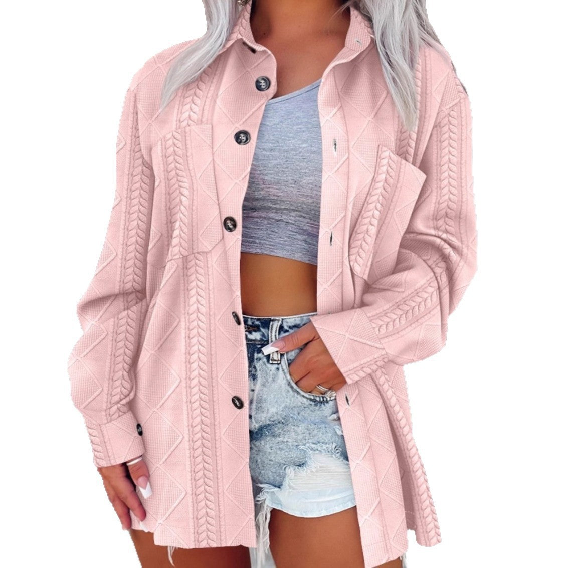 Women's Oversized Shirt Jacket with Textured Design NOVAE