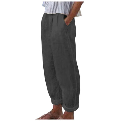 Women's Comfortable Linen Trousers with a Loose Fit and Side Pockets NOVAE