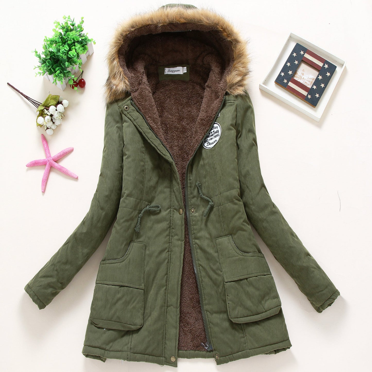 Women's quilted parka jacket with hood and faux fur lining NOVAE