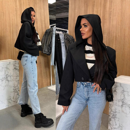 Women's Short Blazer Jacket with Oversized Cut and Elegant Button Details NOVAE