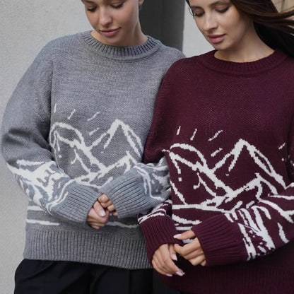 Women's chunky knit sweater with artistic landscape design NOVAE