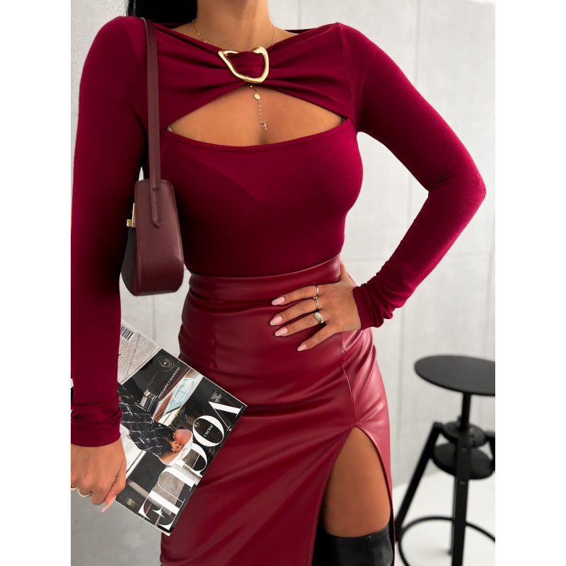 Women's top with elegant cut-out and long sleeves NOVAE