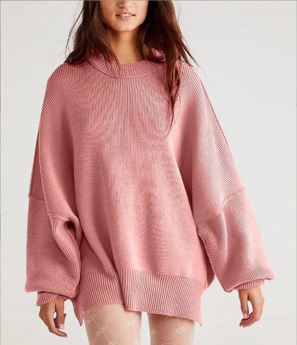 Women's oversized knit sweater with wide sleeves and textured surface NOVAE