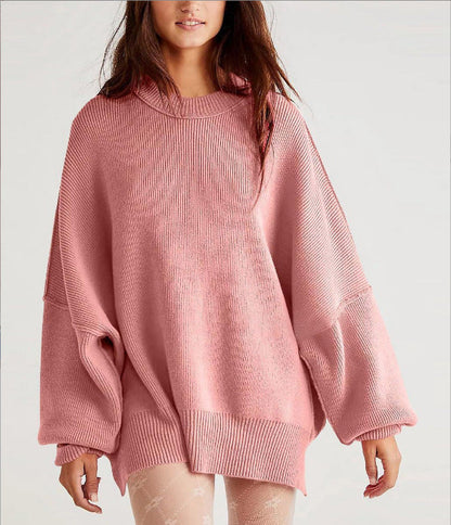 Women's oversized knit sweater with wide sleeves and textured surface NOVAE