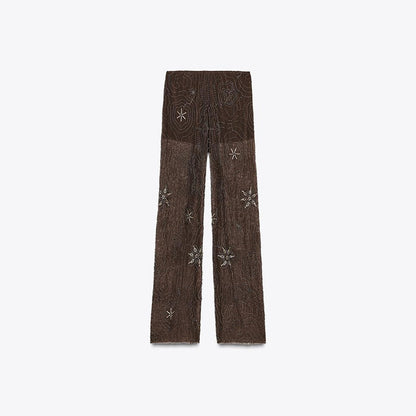 Women's Elegant Embroidered Sequin Palazzo-Style Trousers NOVAE