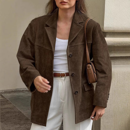 Women's elegant oversized suede jacket with pockets NOVAE
