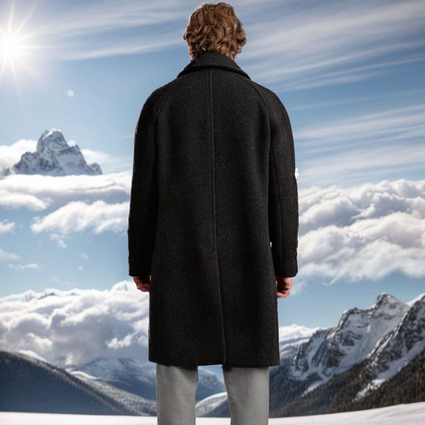 Men's elegant wool coat with double-breasted buttons and practical side pockets NOVAE