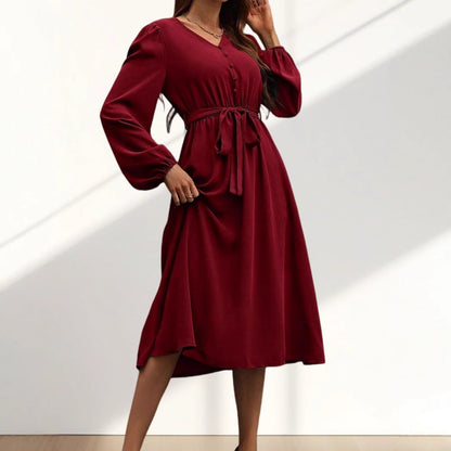Women's midi dress with waist belt and button details NOVAE