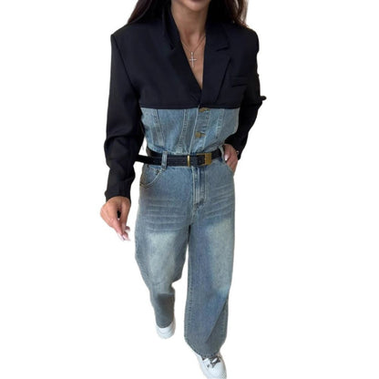 Women's denim jumpsuit with contrasting top and wide leg NOVAE