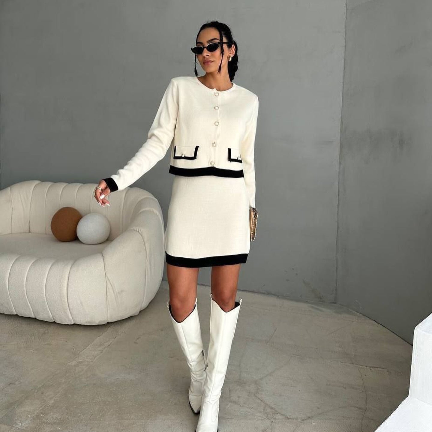 Women's elegant cardigan dress with contrasting details NOVAE