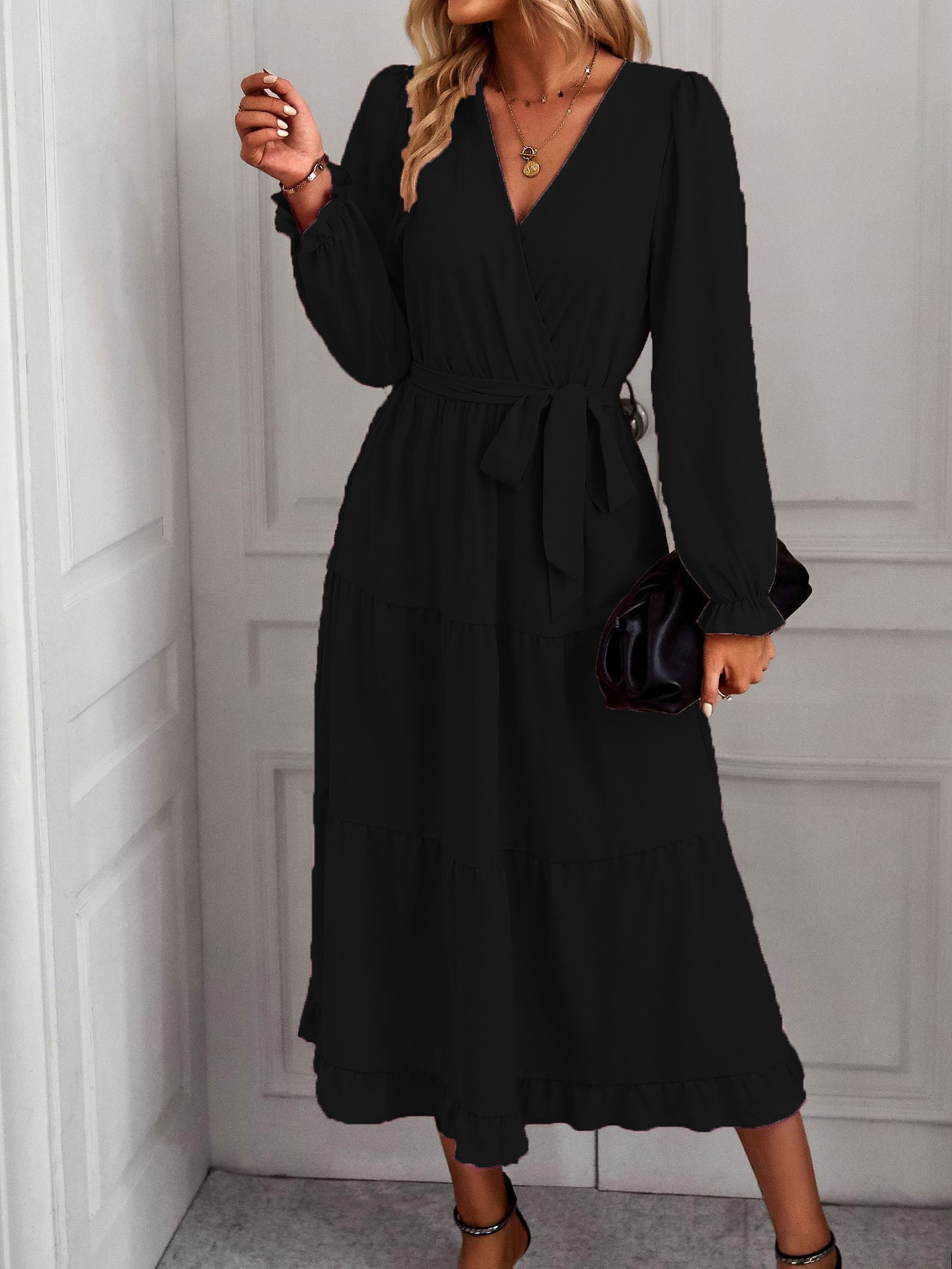 Women's wrap dress with flounced sleeves and elegant cut NOVAE