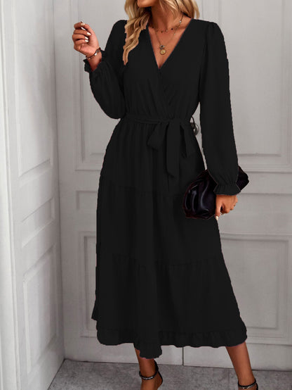 Women's wrap dress with flounced sleeves and elegant cut NOVAE