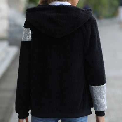 Women's fleece jacket with glitter accents and practical zipper NOVAE