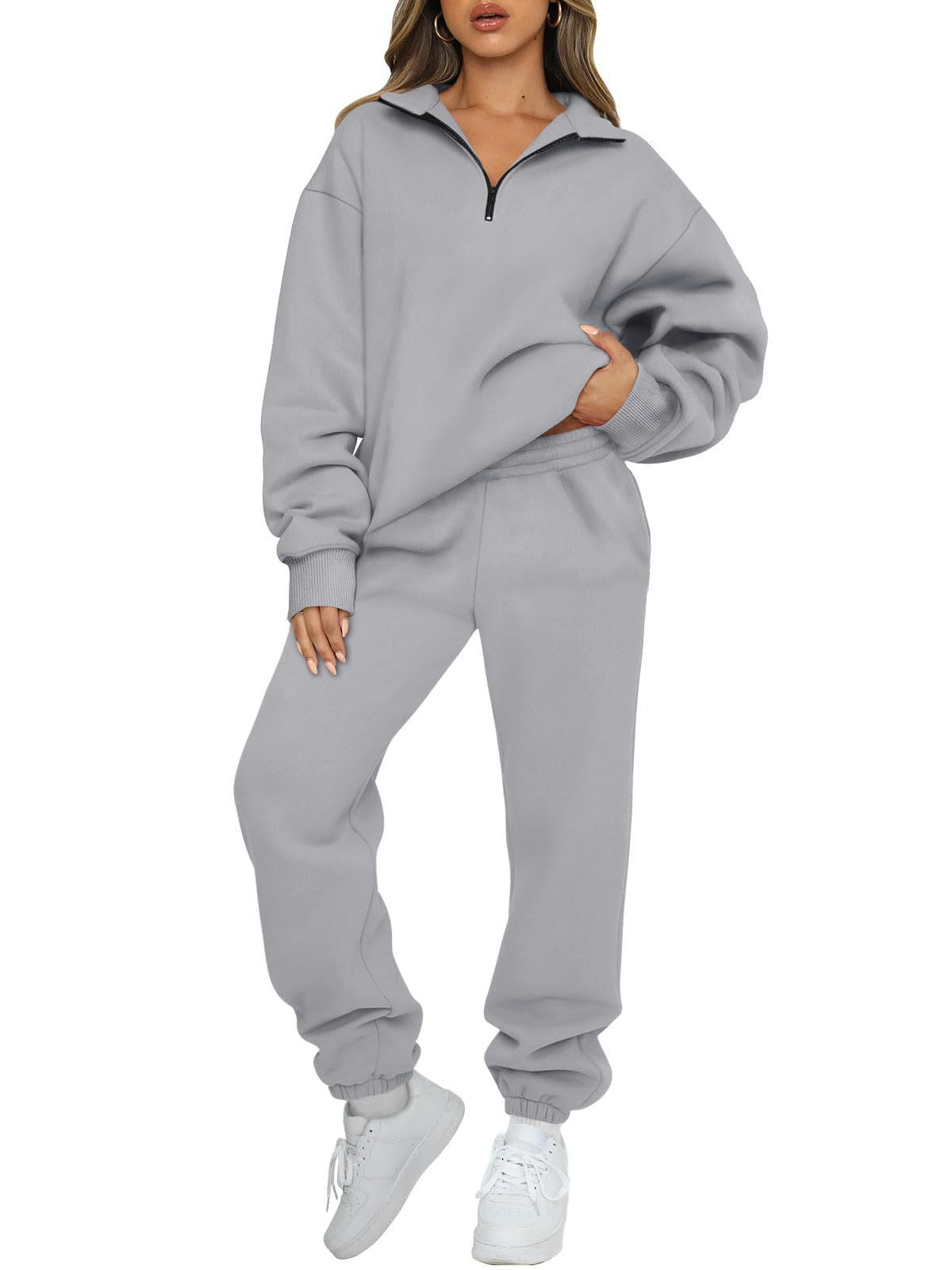 Women's Cozy Leisure Suit with Stand-Up Collar and Zipper NOVAE