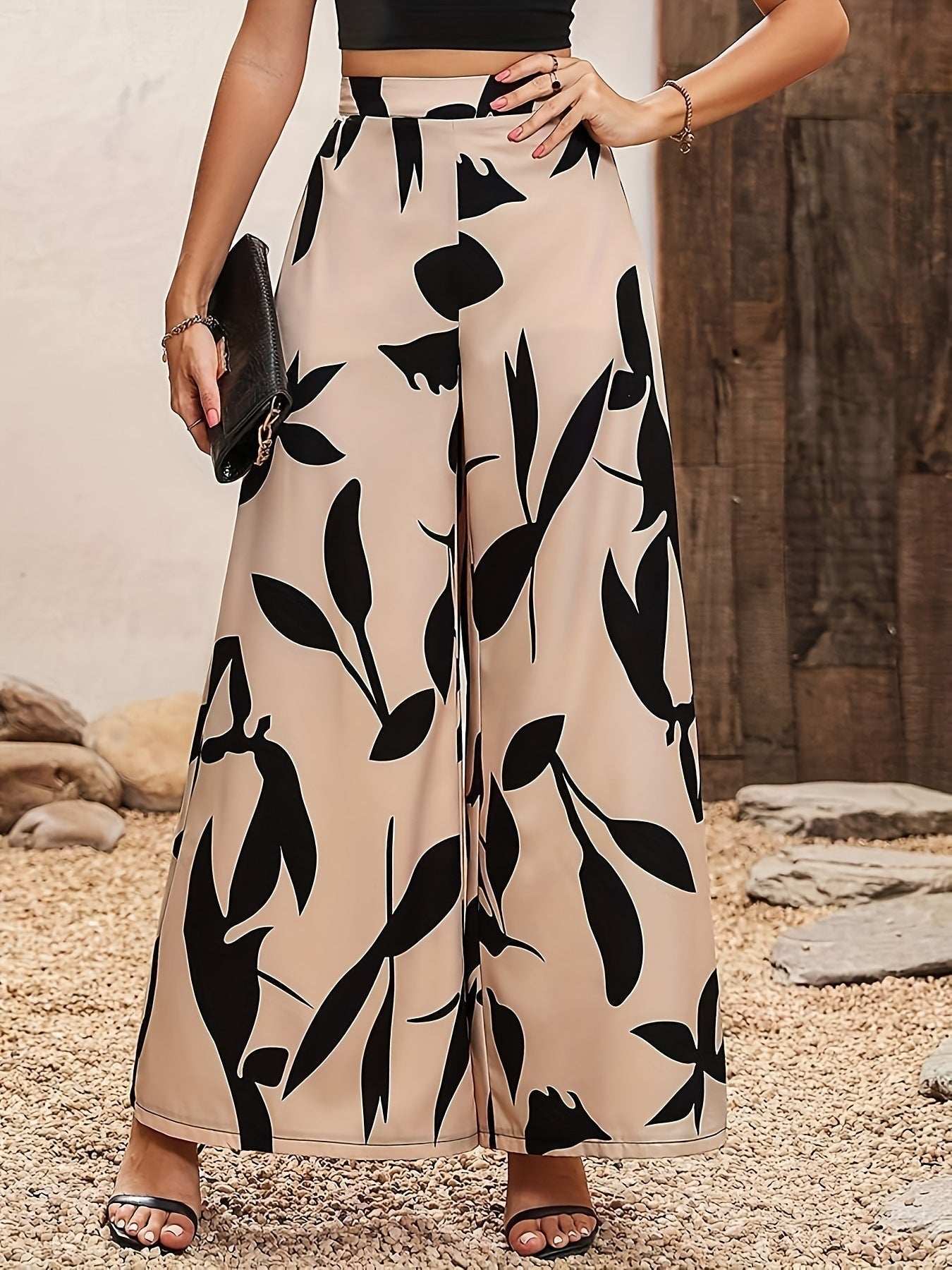 Women's palazzo trousers with floral pattern and wide cut NOVAE