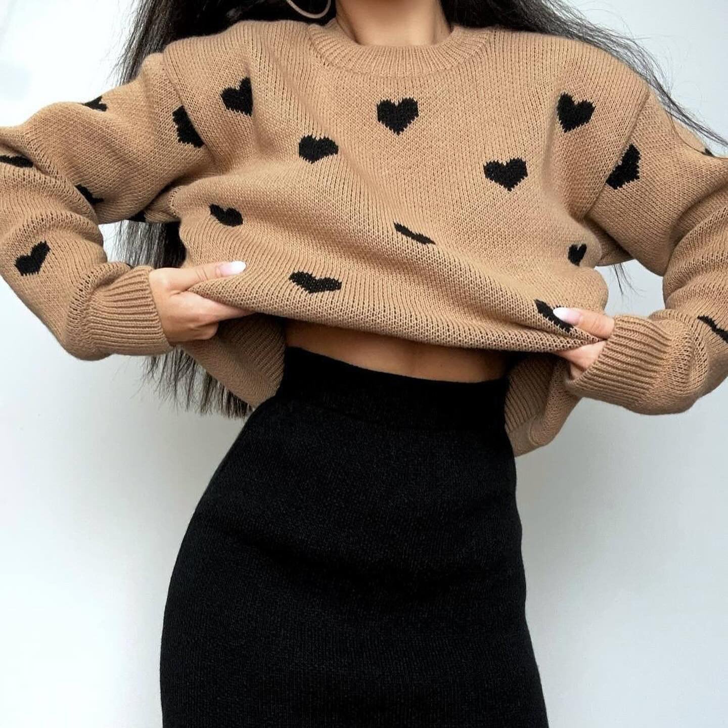 Women's casual knit sweater with heart motif NOVAE