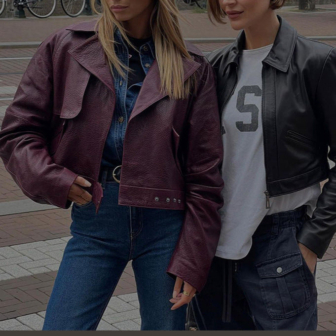 Women's casual faux leather jacket in a modern oversized style NOVAE