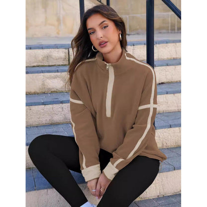 Women's fleece pullover with half zipper and contrasting sleeves NOVAE