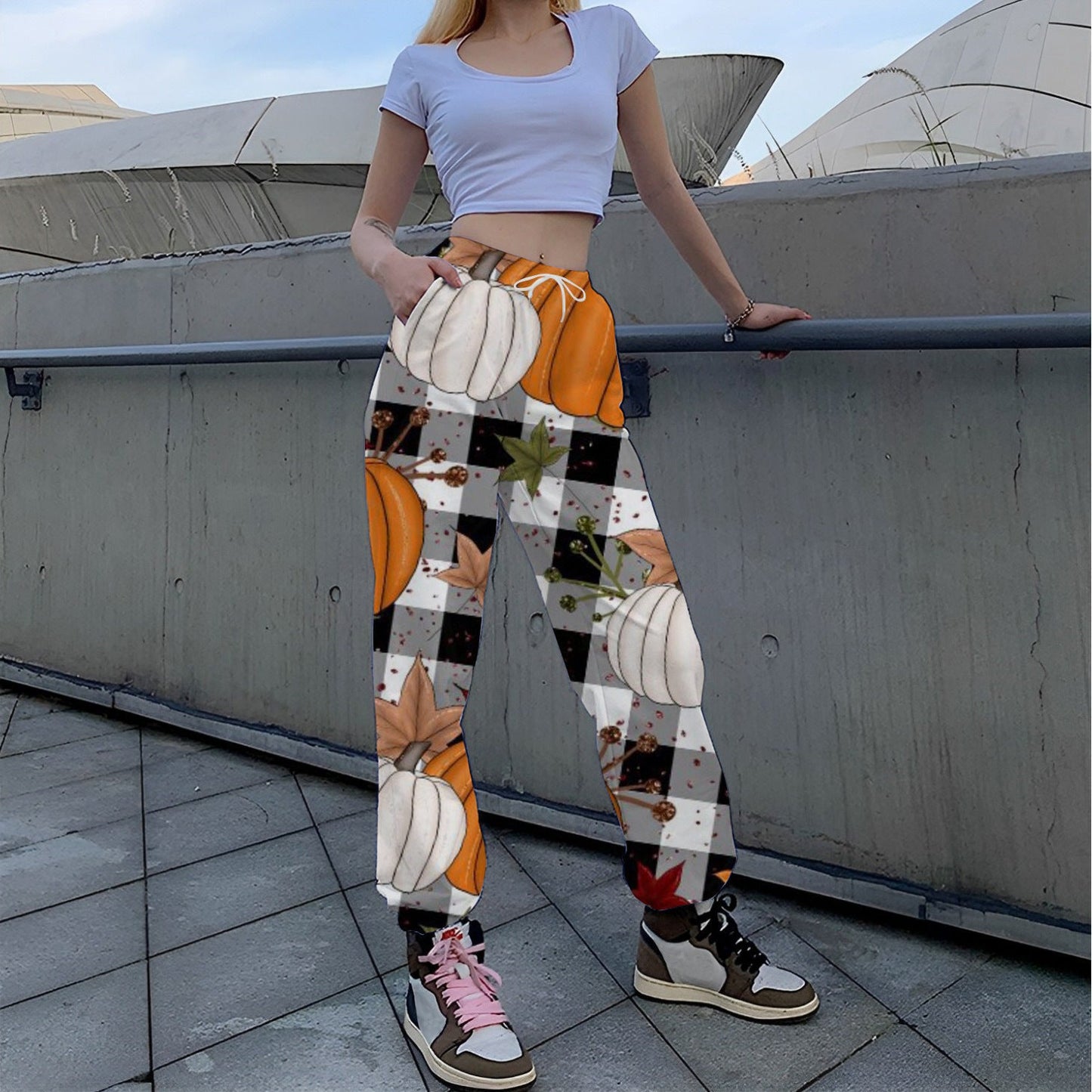 Women's Casual Printed Trousers with Autumnal Motif NOVAE
