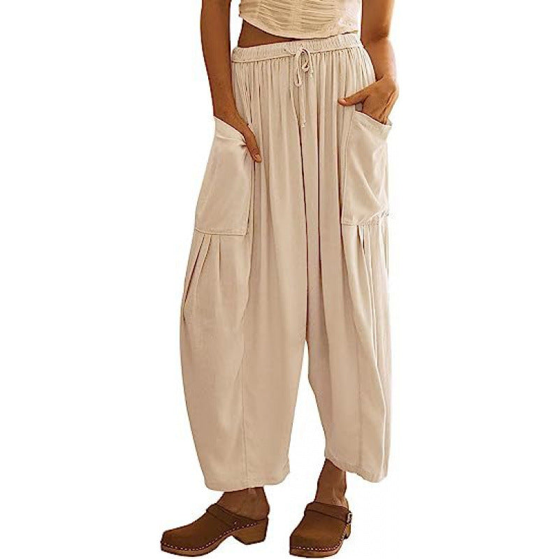 Women's wide and comfortable summer trousers with elasticated waistband and practical pockets NOVAE