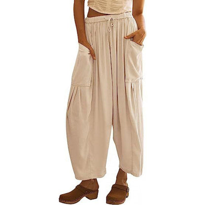 Women's wide and comfortable summer trousers with elasticated waistband and practical pockets NOVAE
