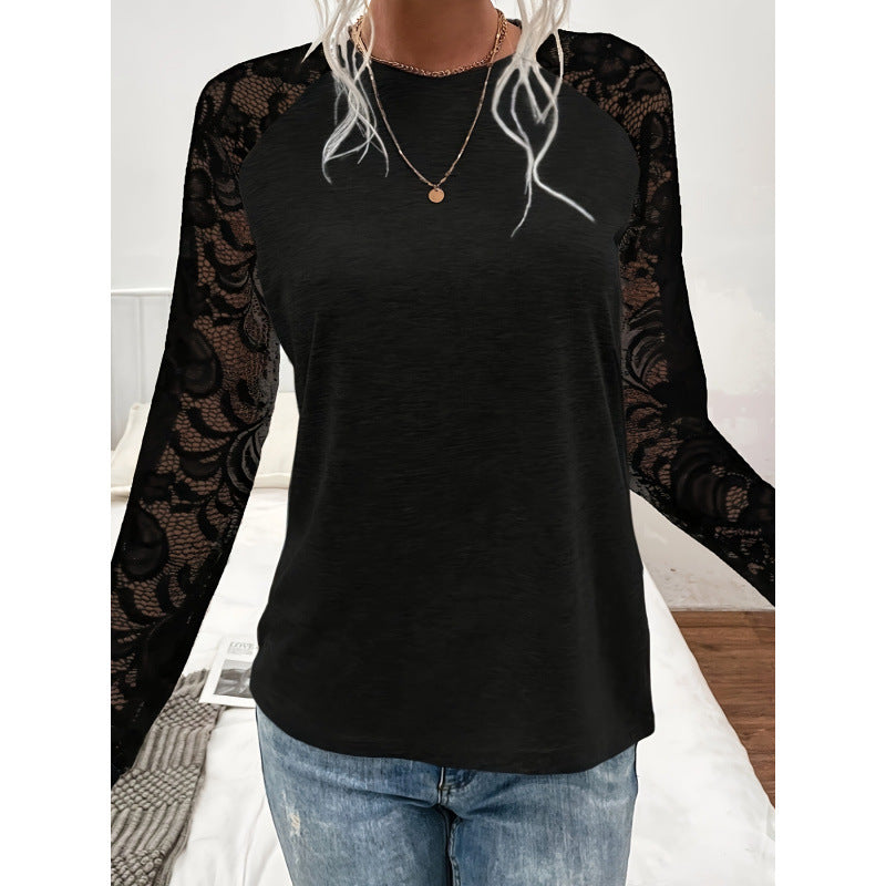 Women's long-sleeved shirt with lace sleeves and a relaxed fit NOVAE