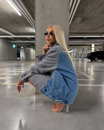 Women's fashionable blazer jacket with innovative denim design and elegant details NOVAE