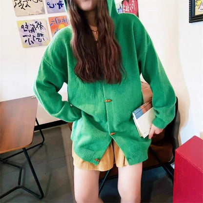 Women's stylish cardigan with hood and decorative buttons NOVAE