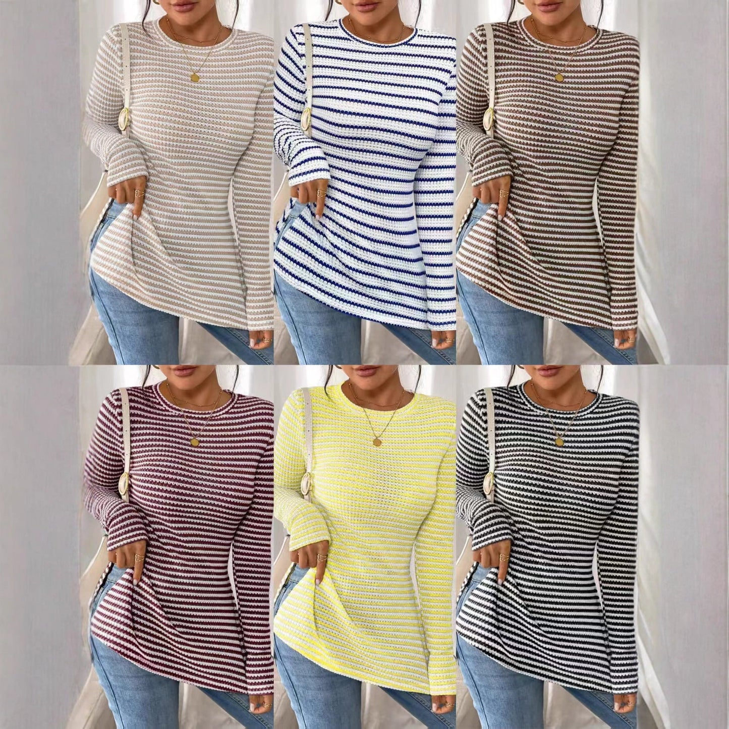 Women's long-sleeved shirt with a modern knit pattern and side slits NOVAE