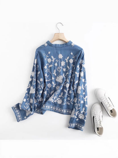 Women's embroidered blouse with delicate ruffle details NOVAE