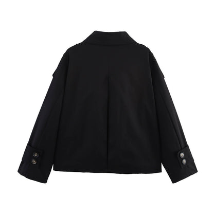 Women's fashionable transitional jacket with double button placket and practical pockets NOVAE