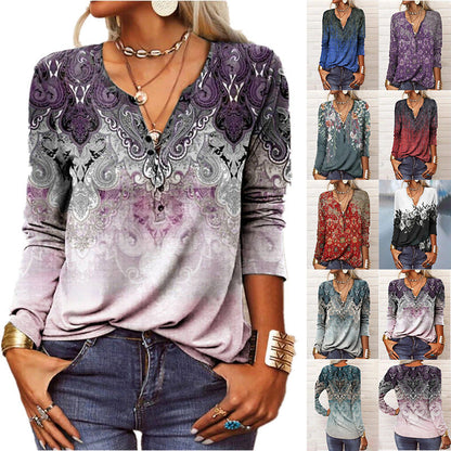 Women's long-sleeved casual shirt with playful pattern NOVAE