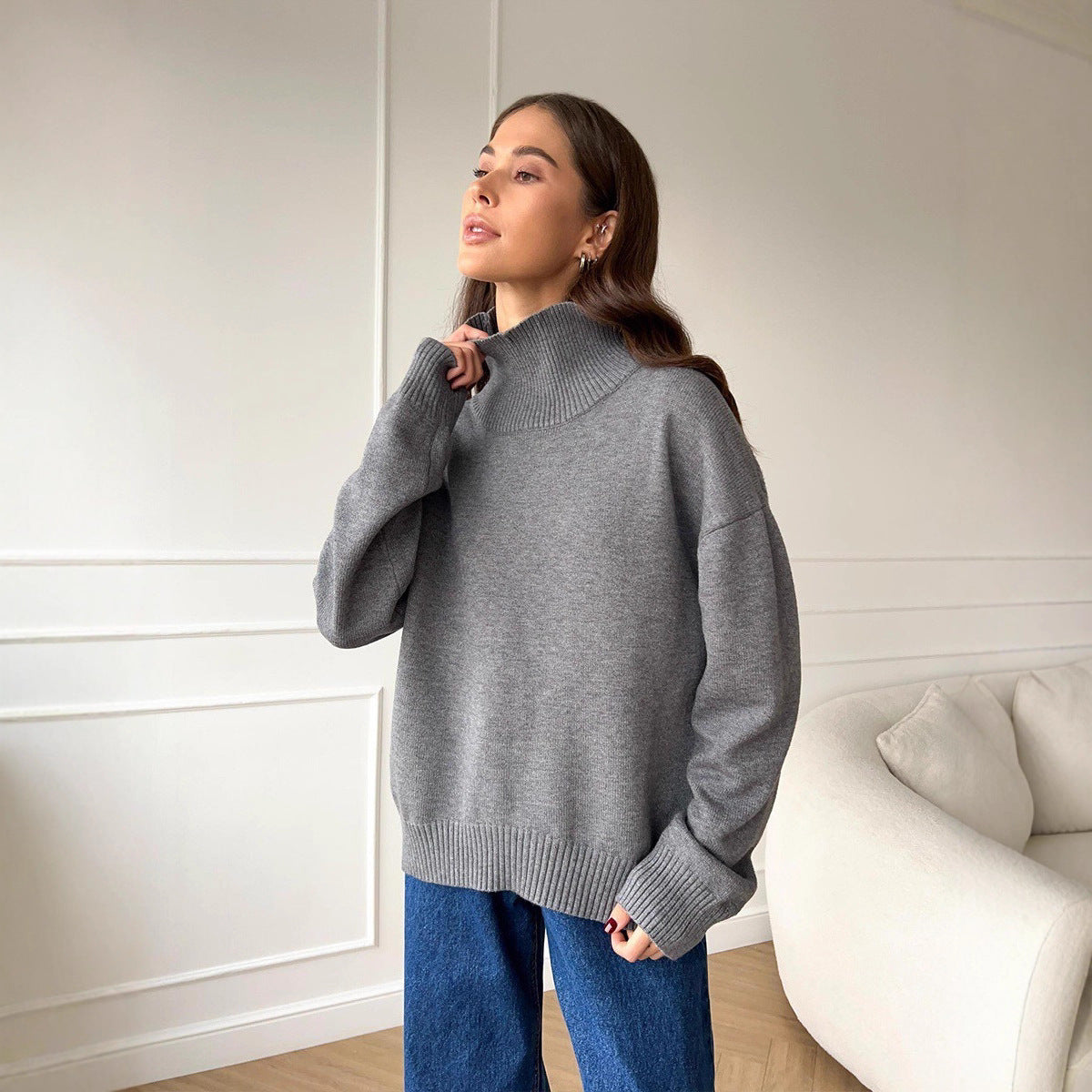 Women's sweater with high-closing collar and relaxed fit NOVAE